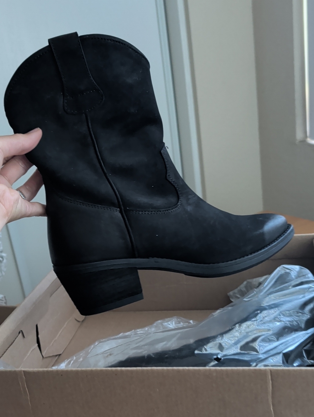 Steve Madden Black Nubuck Western-Style Ankle Booties